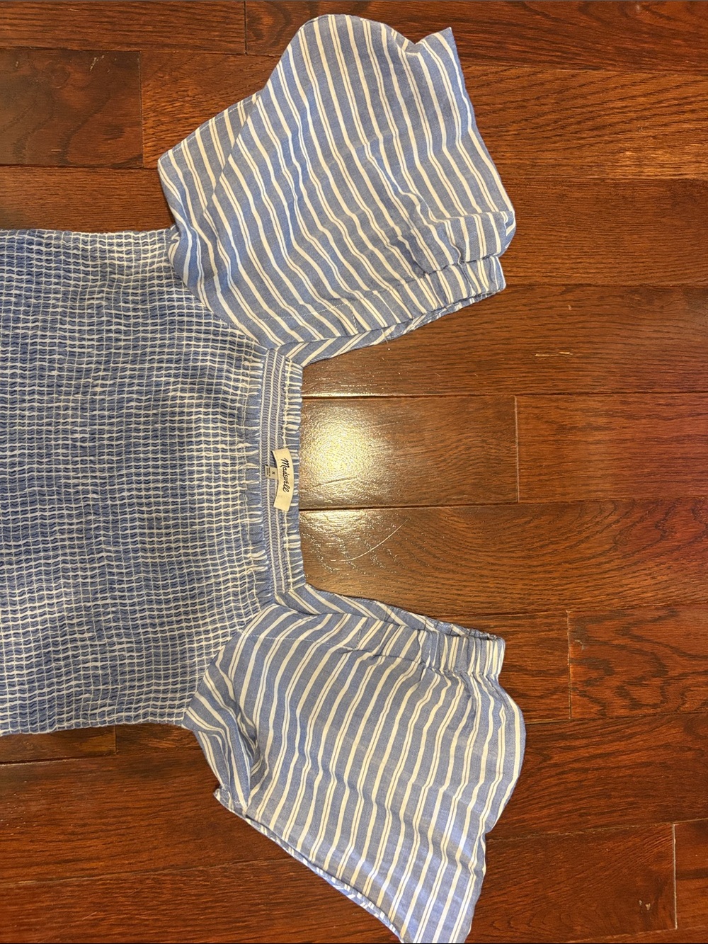 Blue Stripe Smocked Puff-Sleeve Dress - Picture 2 of 3